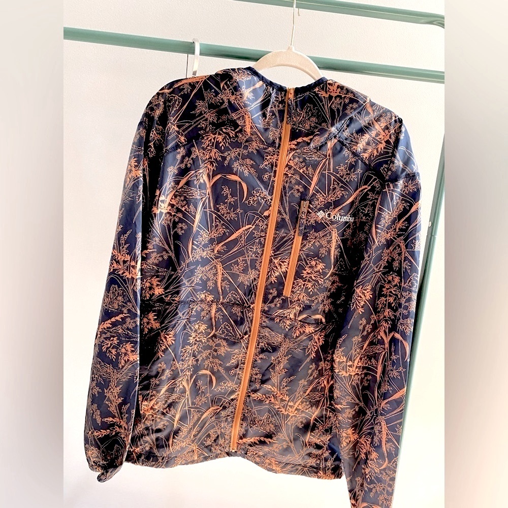 !RARE! Columbia Men's Flash Forward Windbreaker Print ✨ Navy + Orange Size L